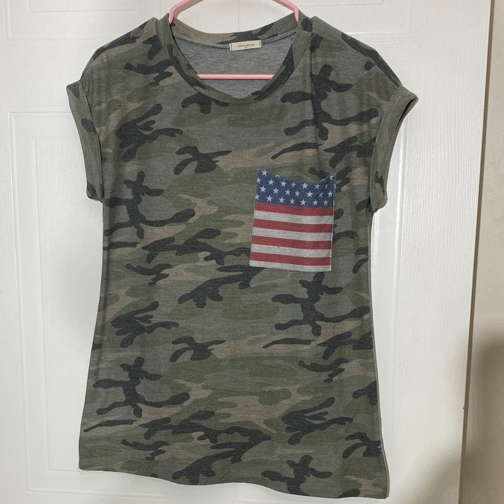 12 Pm By Mon Ami Camouflage Tee with Flag Pocket